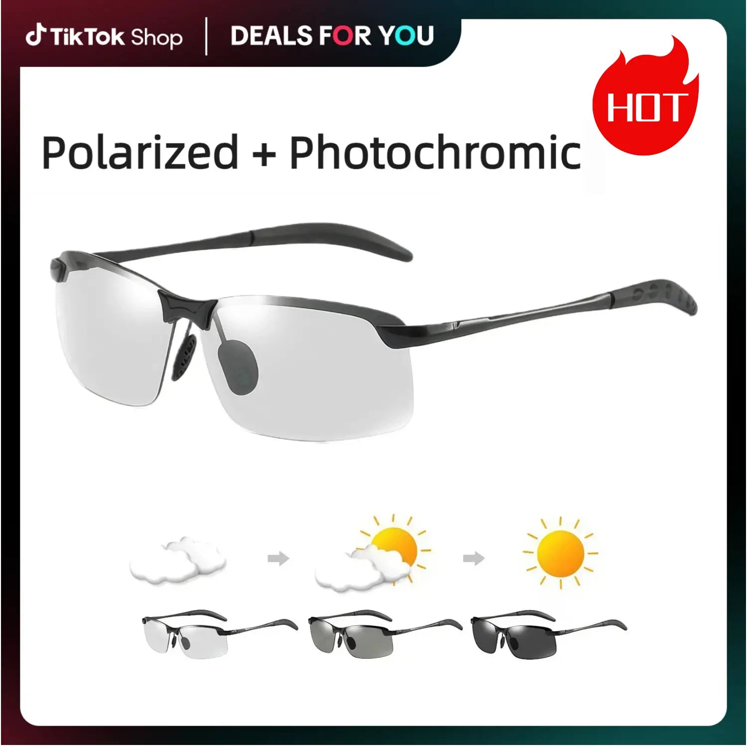 Summervibes Photochromic Polarized UV Protection Safety Sunglasses for Men and Women Day and Night Spring Hinge Sports Driving Eyewear anti Glare Eyestrain Eyeglasses