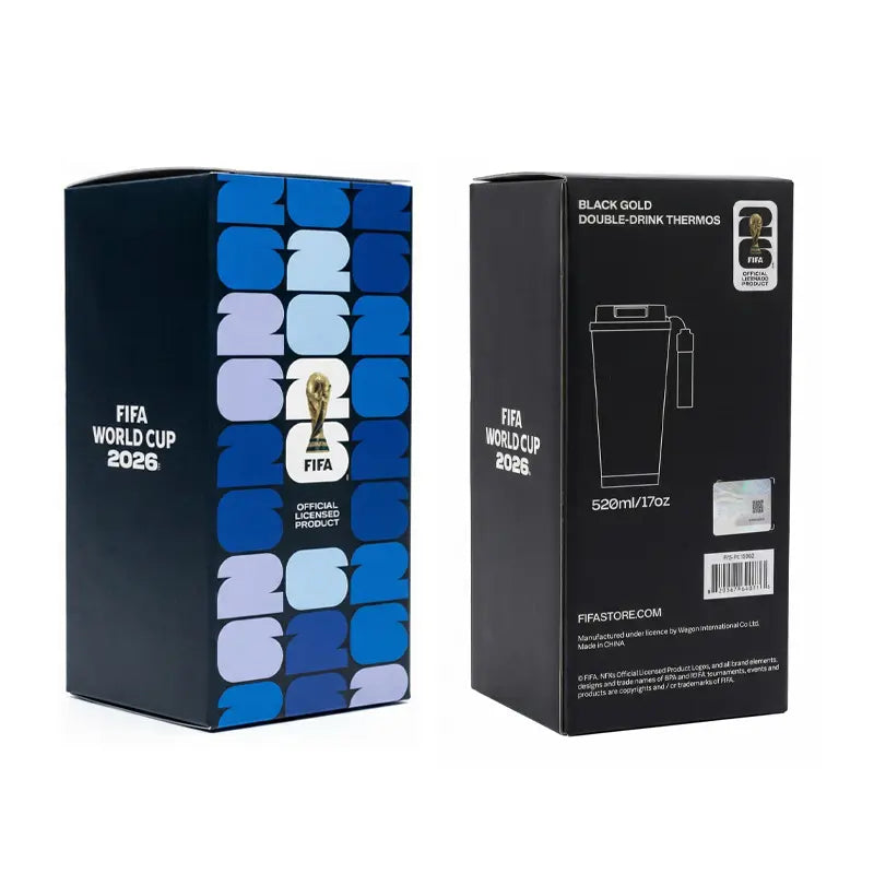 [FIFA World Cup 2026] Officially Licensed Black-And-Gold Soccer-Themed Insulated Mug with a Leak-Proof Lid and Straw; Large-Capacity Double-Walled Vacuum-Insulated Mug; Coffee Mug; the Perfect Choice for Father’S Day, Travel, and Gift-Giving