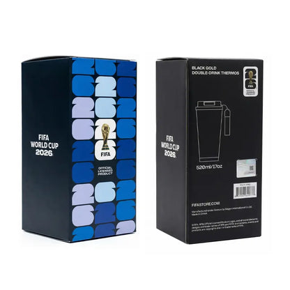 [FIFA World Cup 2026] Officially Licensed Black-And-Gold Soccer-Themed Insulated Mug with a Leak-Proof Lid and Straw; Large-Capacity Double-Walled Vacuum-Insulated Mug; Coffee Mug; the Perfect Choice for Father’S Day, Travel, and Gift-Giving