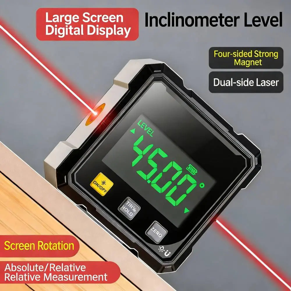 Digital Angle Finder with Electronic Laser Level,Inclinometer- 4-Side Strong Magnetic Angle Gauge, Protractor,Finder Measuring Tool for Woodworking