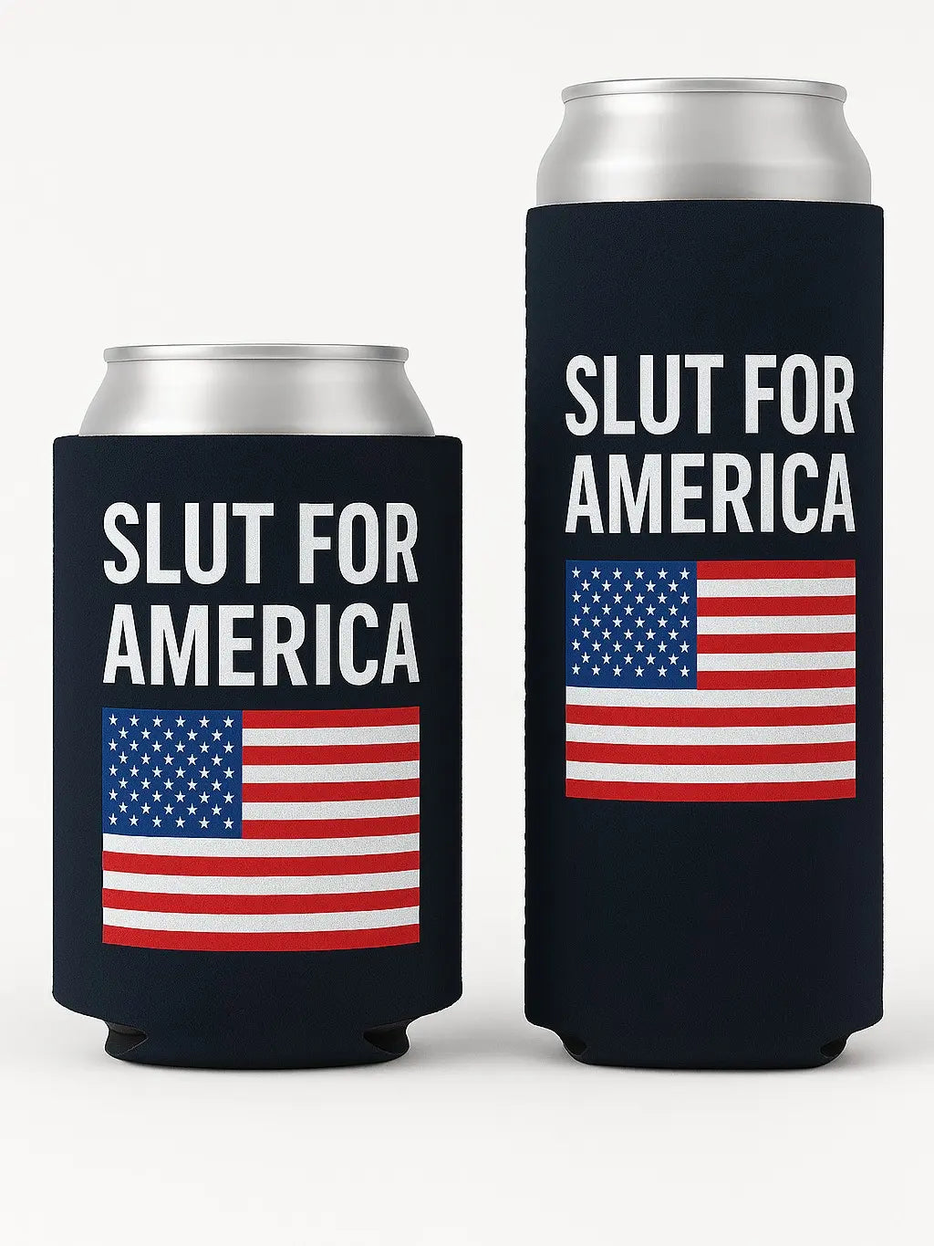 Slut for America Beer Can Sleeve - High-Quality Party Drinkware Patriotic Funny Beer Holder Can Coolie Bottles, Indoor & Beach Use - Utensils, Kitchen