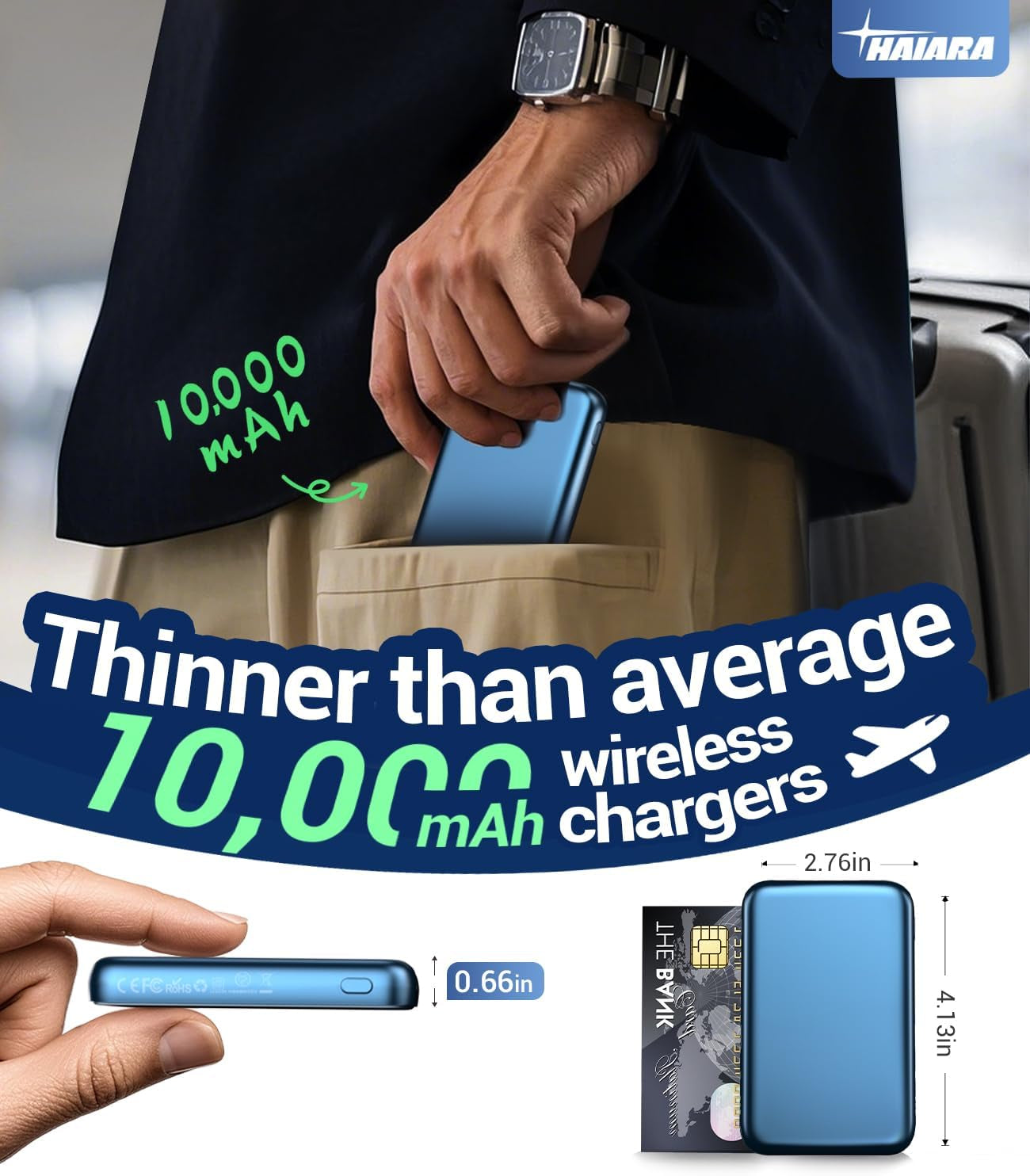Portable Charger for Magsafe Power Bank - 10000Mah Magnetic Phone Charger, USB-C 20W PD Fast Charging, Slim Wireless Battery Pack for Iphone 17/16/15/14/13 Series,For Travel Cruise Essentials-Navy