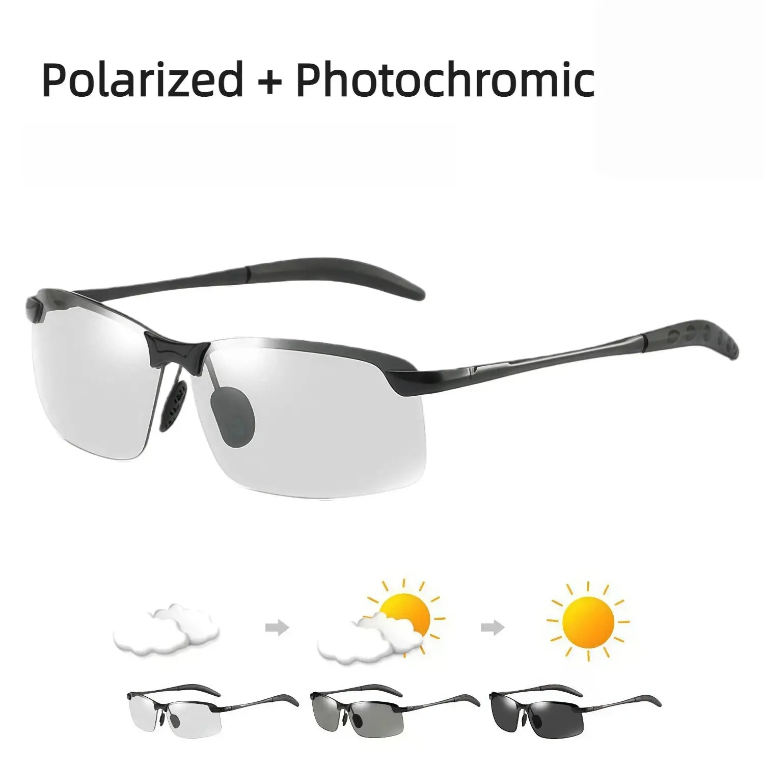Summervibes Photochromic Polarized UV Protection Safety Sunglasses for Men and Women Day and Night Spring Hinge Sports Driving Eyewear anti Glare Eyestrain Eyeglasses