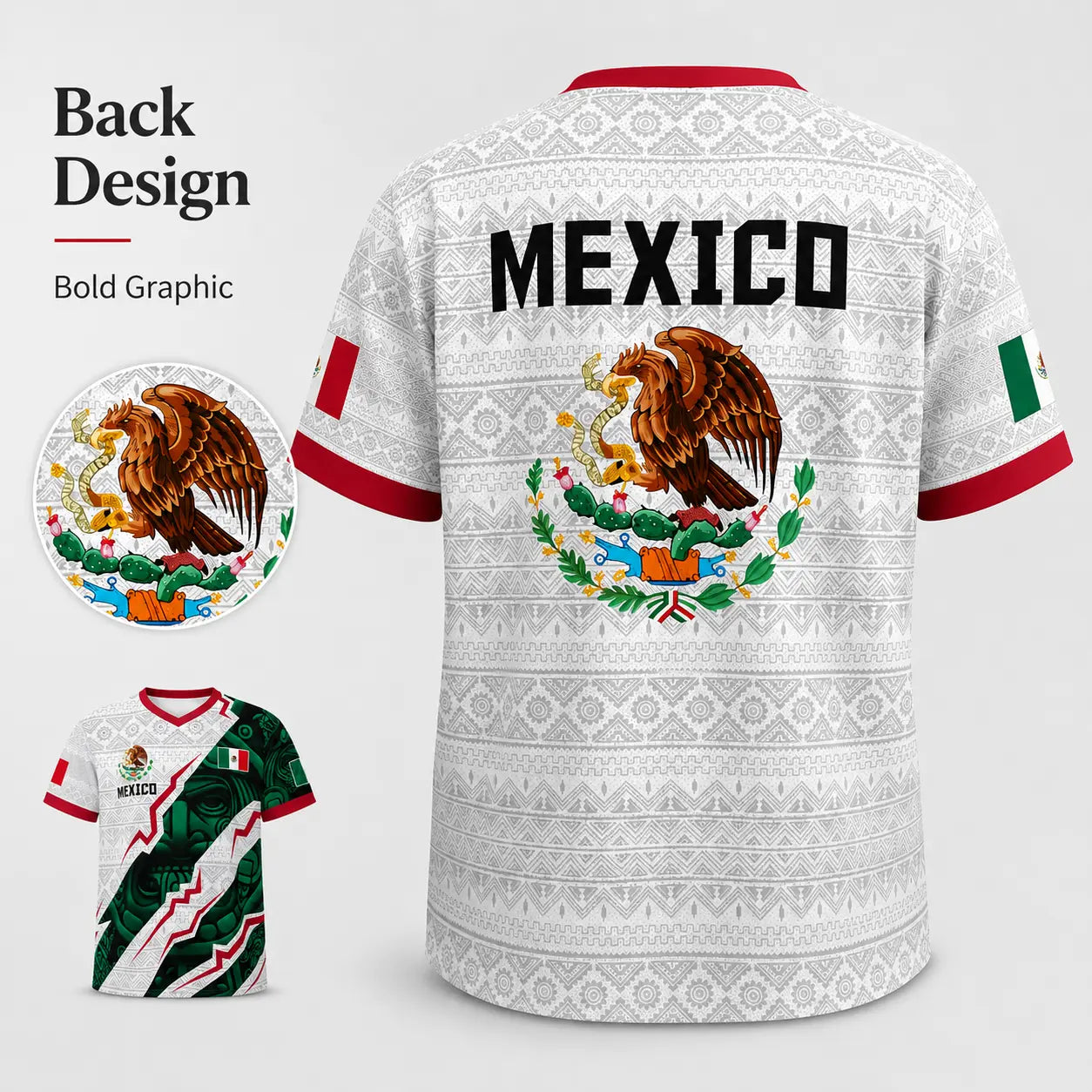 Men'S Mexico Aztec Soccer Jersey, 2026 Style Short Sleeve Football Shirt, Breathable Game Day Fan Top, Casual Sportswear Gift for Soccer Fans & Players