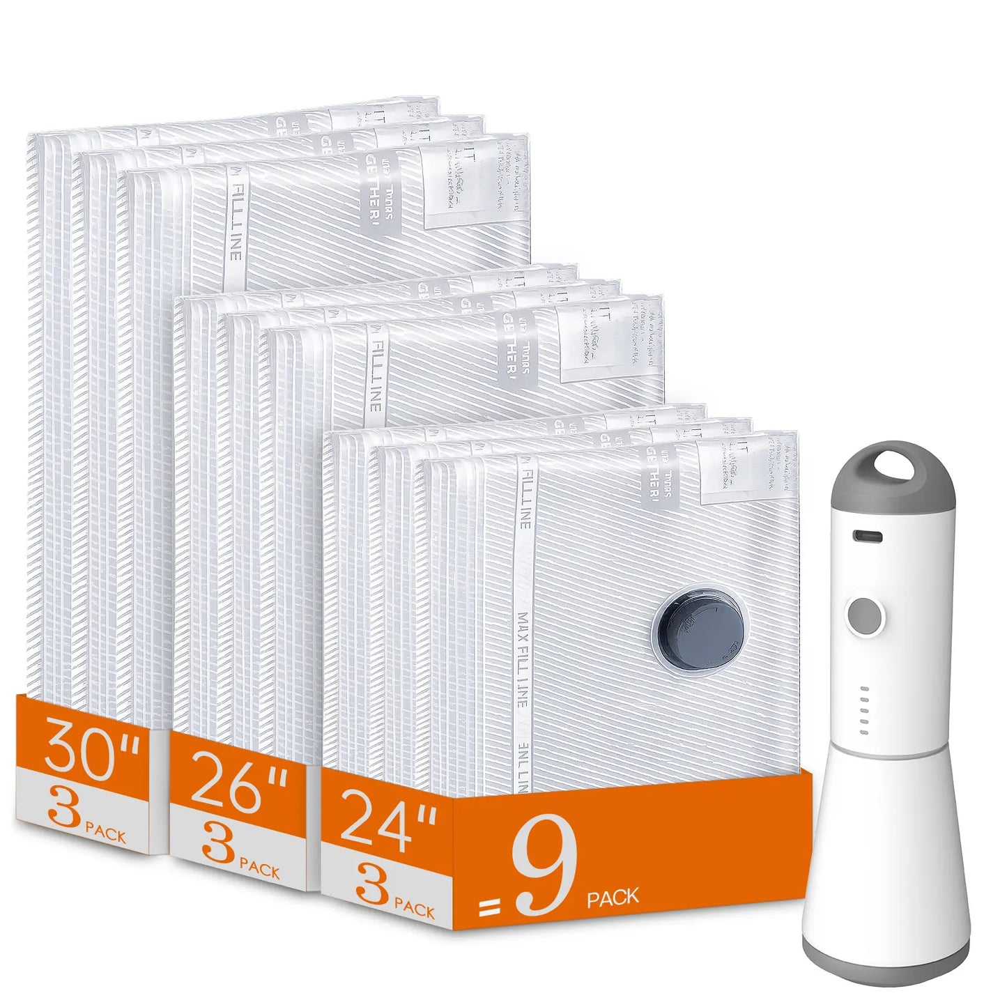 【Summer Vibes】Vacease Cordless Travel Vacuum Bag Set with Rechargeable Air Pump - 15-Pack Space Saving Storage Bags, Airtight Resealing Sealed Organizers for Luggage, Sturdy Lightweight Clothes Storage Solution, Vacuum Bags for Travel