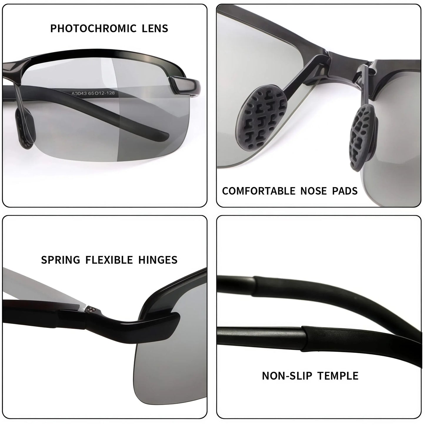 Summervibes Photochromic Polarized UV Protection Safety Sunglasses for Men and Women Day and Night Spring Hinge Sports Driving Eyewear anti Glare Eyestrain Eyeglasses