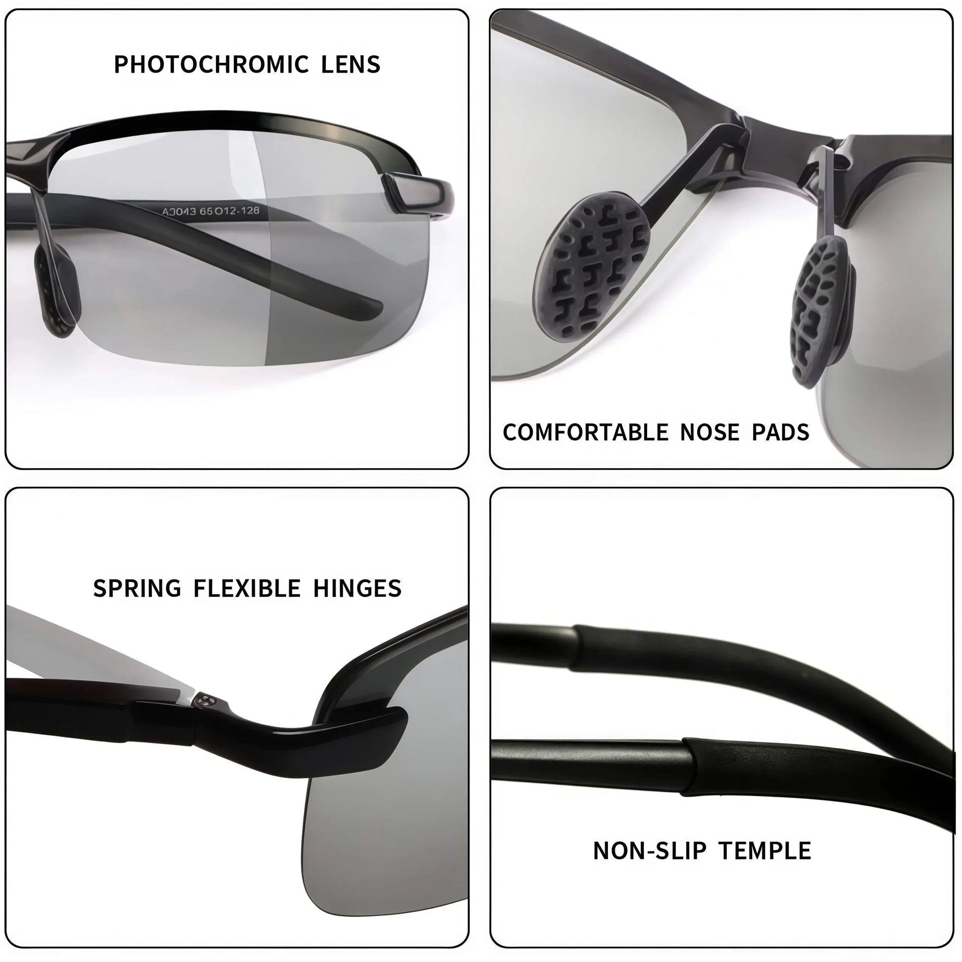 Summervibes Photochromic Polarized UV Protection Safety Sunglasses for Men and Women Day and Night Spring Hinge Sports Driving Eyewear anti Glare Eyestrain Eyeglasses