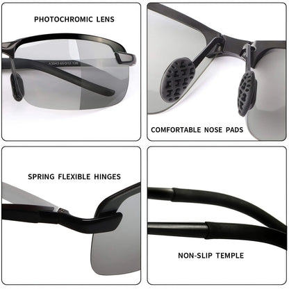 Summervibes Photochromic Polarized UV Protection Safety Sunglasses for Men and Women Day and Night Spring Hinge Sports Driving Eyewear anti Glare Eyestrain Eyeglasses