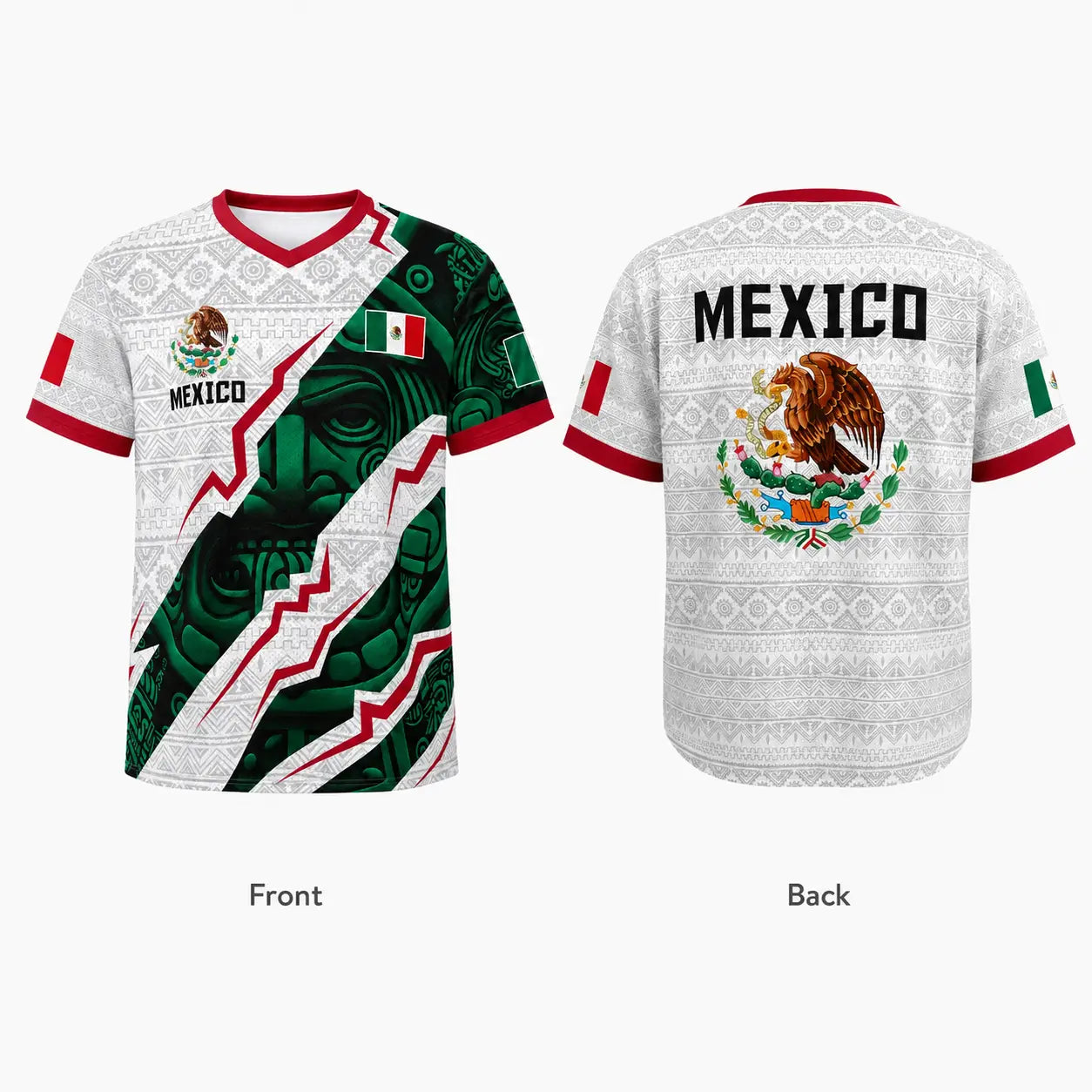 Men'S Mexico Aztec Soccer Jersey, 2026 Style Short Sleeve Football Shirt, Breathable Game Day Fan Top, Casual Sportswear Gift for Soccer Fans & Players