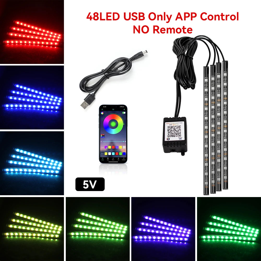 Automotive Ambient Light Foot Interior Modification LED Ambient Light Car Usb/Cig Music Atmosphere Decorative Strip Lamp
