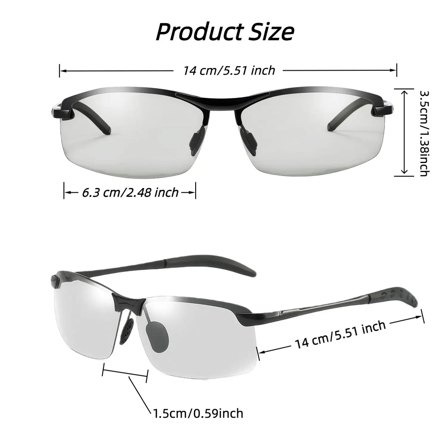 Summervibes Photochromic Polarized UV Protection Safety Sunglasses for Men and Women Day and Night Spring Hinge Sports Driving Eyewear anti Glare Eyestrain Eyeglasses