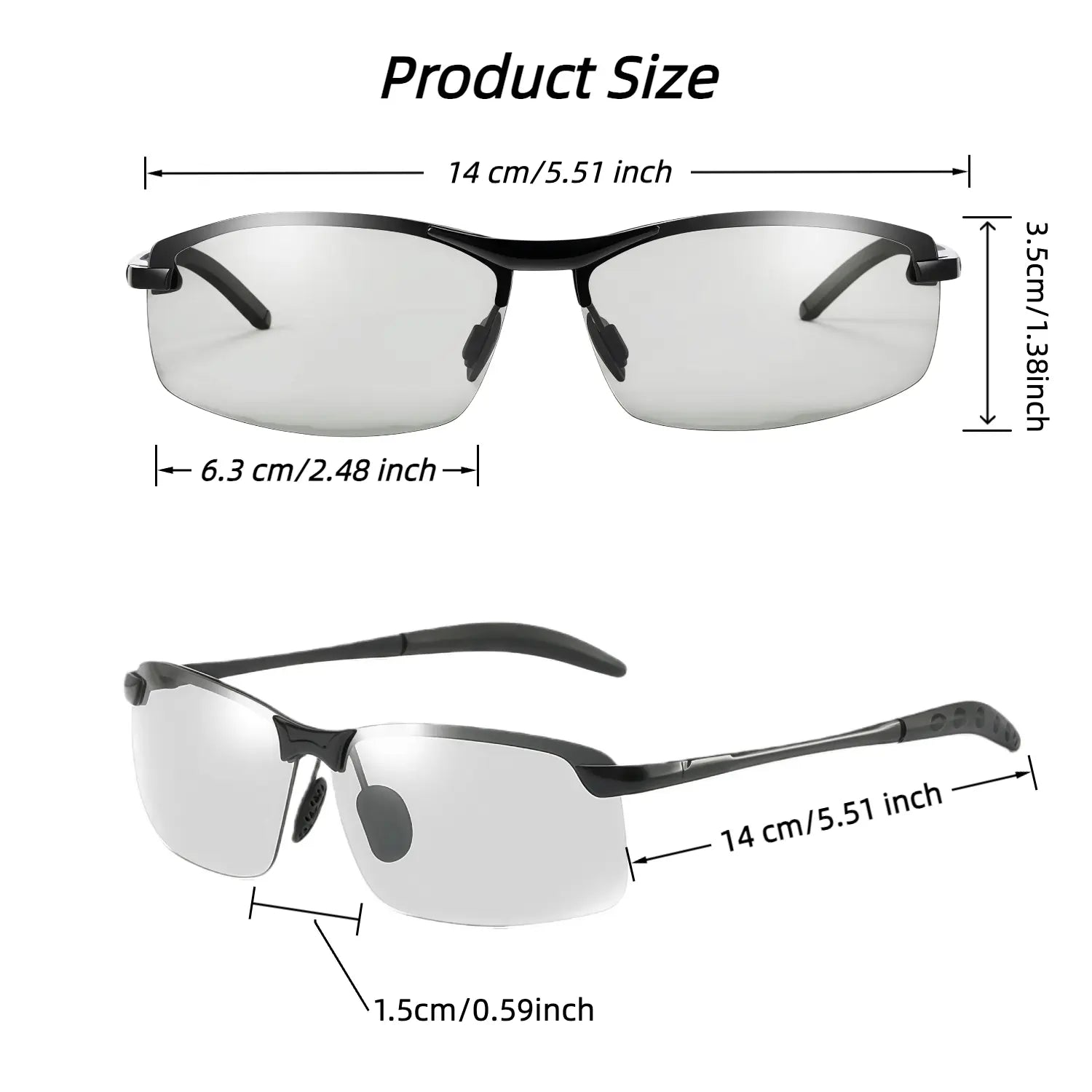 Summervibes Photochromic Polarized UV Protection Safety Sunglasses for Men and Women Day and Night Spring Hinge Sports Driving Eyewear anti Glare Eyestrain Eyeglasses
