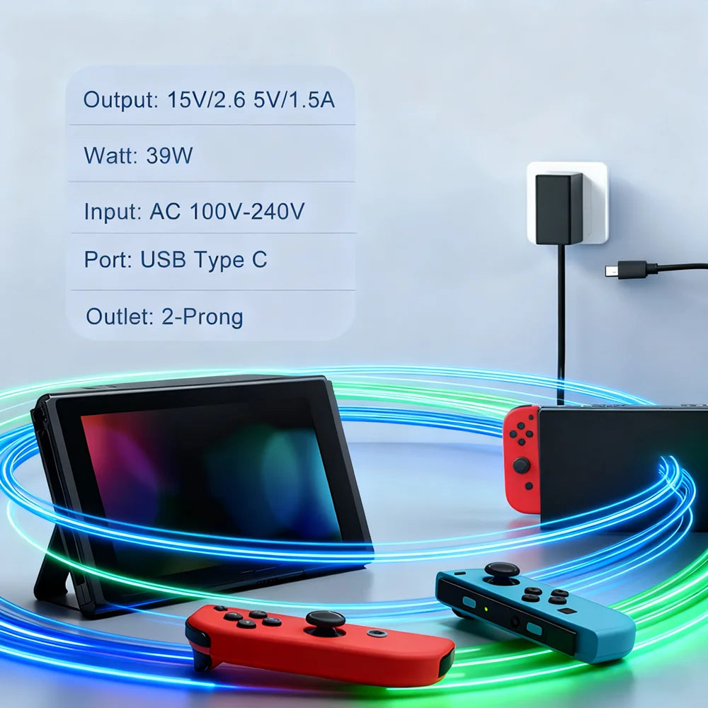 USBC Power Adapter Fast Gan Charger for Switch 2 /Switch /OLED /Lite, Power Supply for NS2 NS Support Switch 15V 2.6A 3A