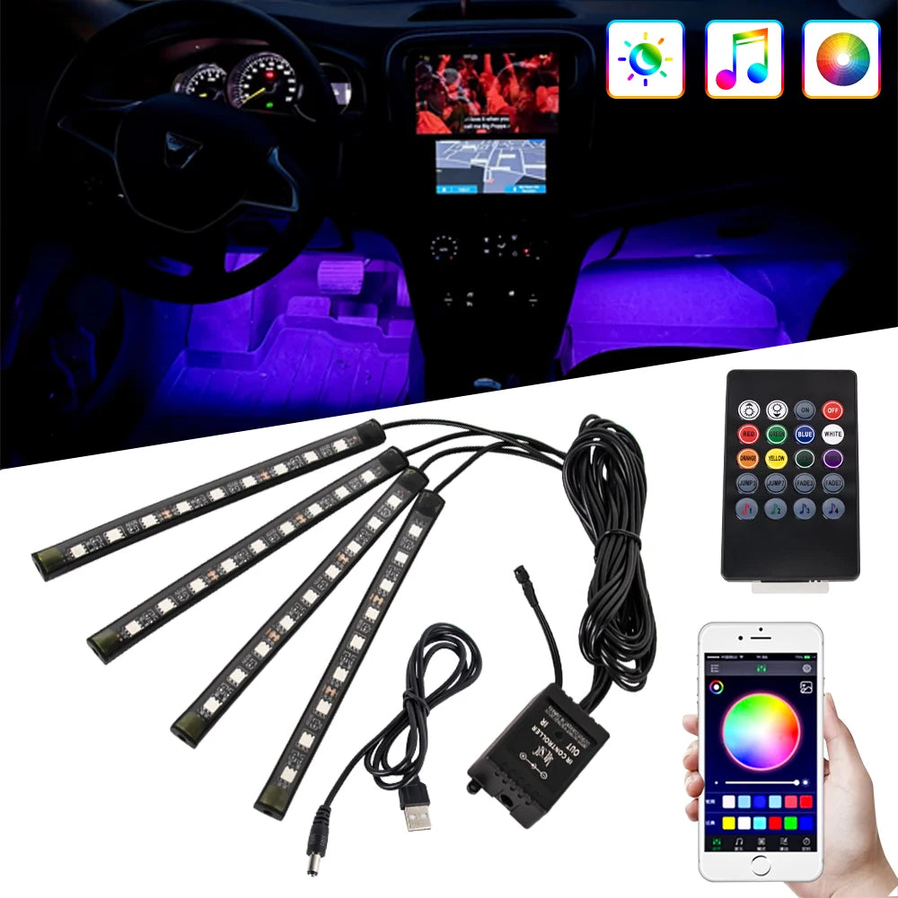 Automotive Ambient Light Foot Interior Modification LED Ambient Light Car Usb/Cig Music Atmosphere Decorative Strip Lamp