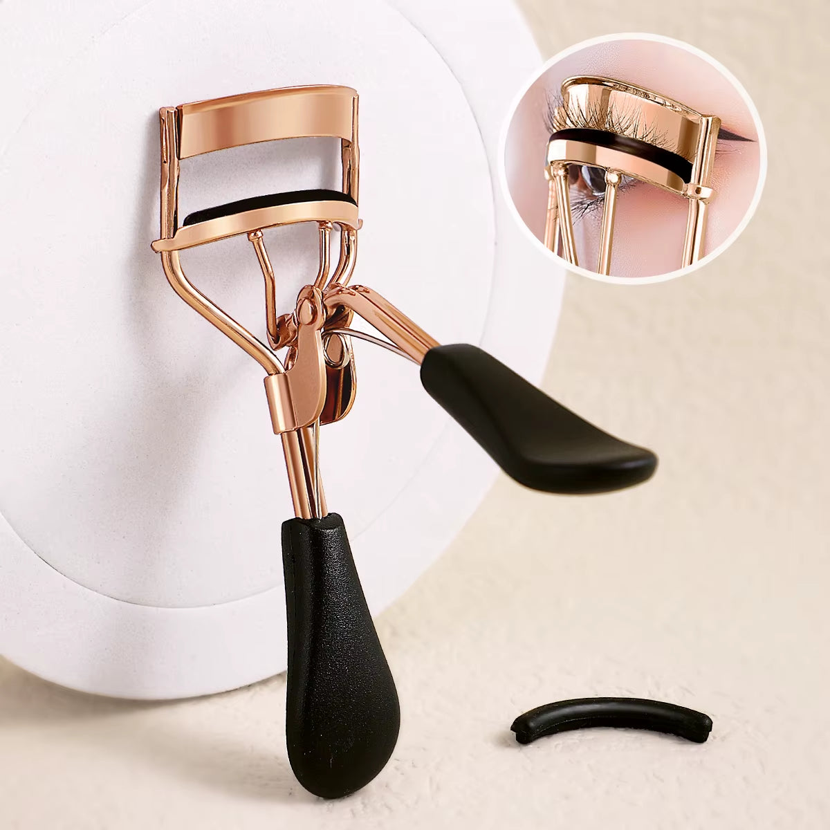 Portable Eyelash Curler with 15 Silicone Pads and Stainless Steel Eyelash Curler, Used for Eyelash Extensions and Curling Tools