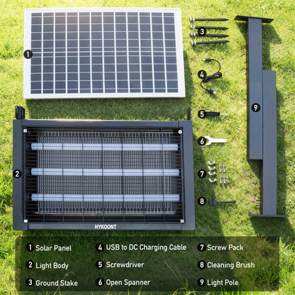 HYKOONT Solar LED Bug Zapper Light, 18W/30W Triple Tube 3500V Dusk-To-Dawn Electronic Mosquito Killer with Efficient UV-C Technology for Mosquitoes, Flies, Gnats