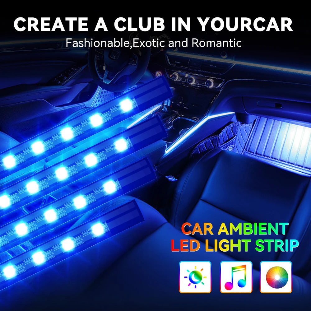 Automotive Ambient Light Foot Interior Modification LED Ambient Light Car Usb/Cig Music Atmosphere Decorative Strip Lamp