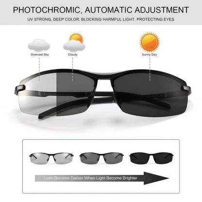 Summervibes Photochromic Polarized UV Protection Safety Sunglasses for Men and Women Day and Night Spring Hinge Sports Driving Eyewear anti Glare Eyestrain Eyeglasses