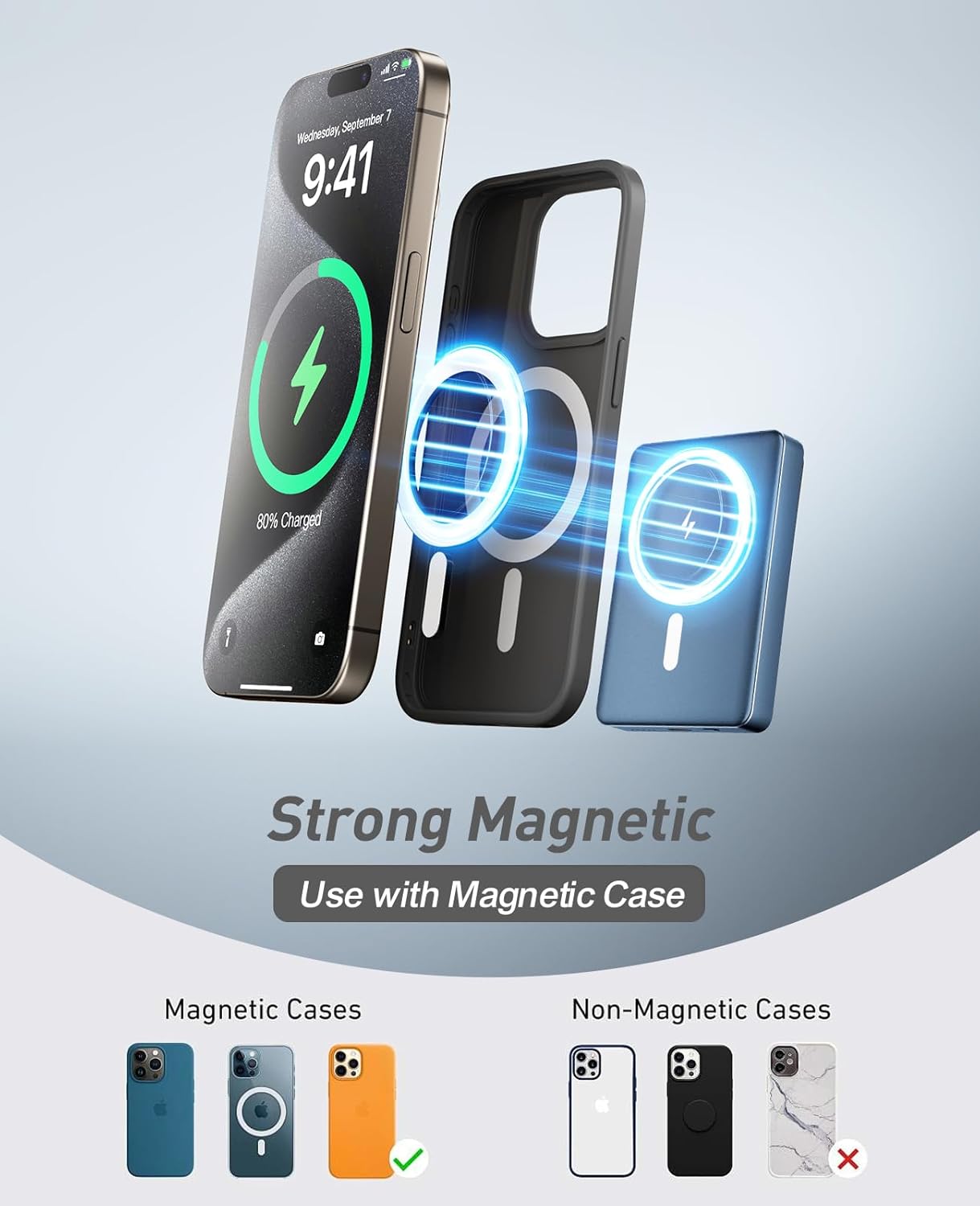 MagSafe Portable Charger - 10,000mAh Magnetic Power Bank with Fast Charging PD 20W, Includes USB-C Cable, Slim Design for iPhone 12/13/14/15/16/17 Series, 1 Pack, Blue