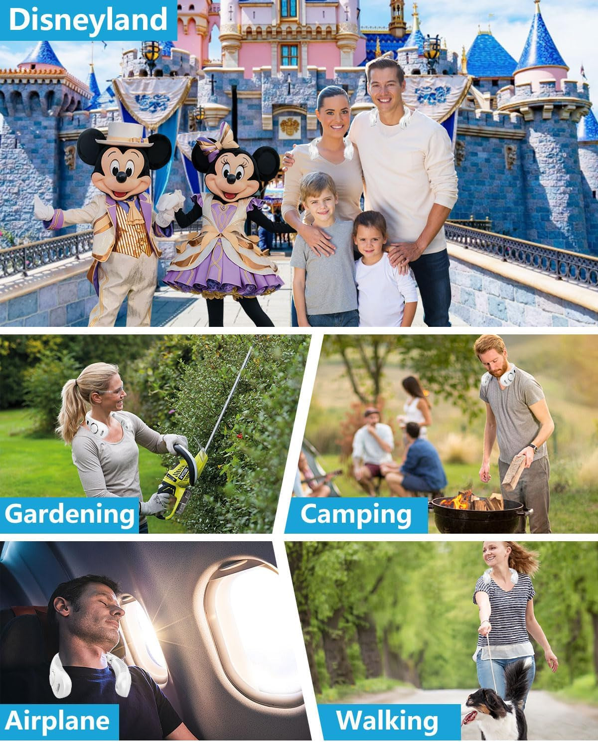 Portable Neck Fans with Mist, Rechargeable 4-9H Lasting Neck Cooling That Blow Cold Air, 5 Speeds & LED Display, USB-C Bladeless Folding Personal Mister for Kid Adult Indoor Outdoors Sports, White