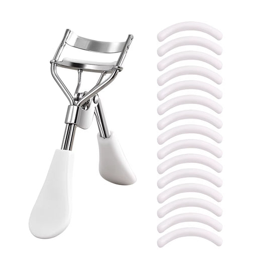 Portable Eyelash Curler with 15 Silicone Pads and Stainless Steel Eyelash Curler, Used for Eyelash Extensions and Curling Tools