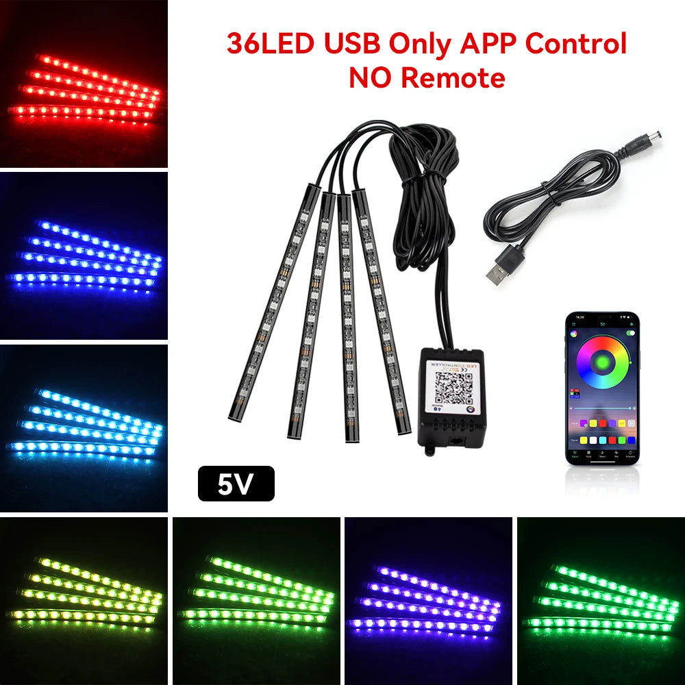 Automotive Ambient Light Foot Interior Modification LED Ambient Light Car Usb/Cig Music Atmosphere Decorative Strip Lamp