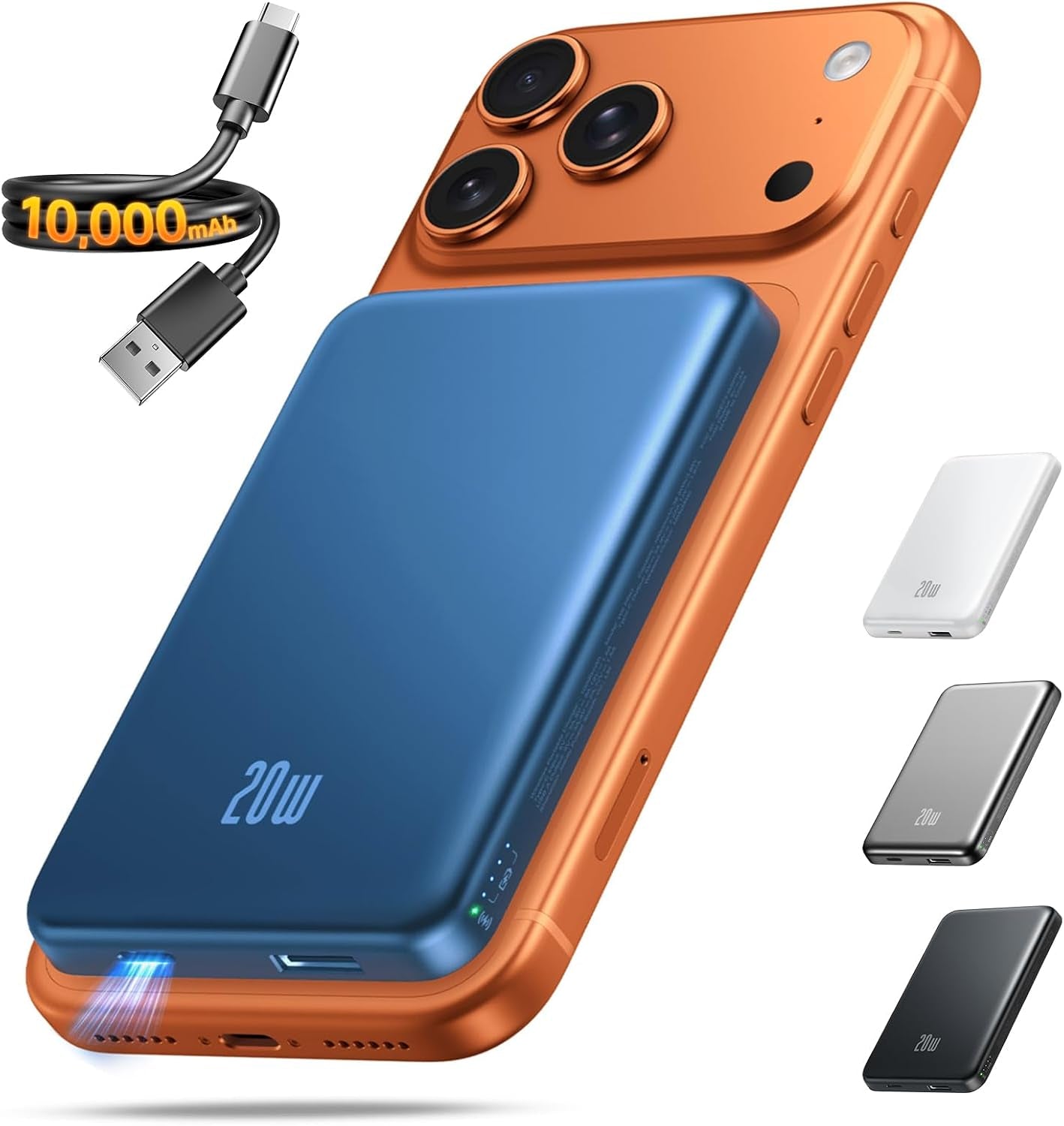 Portable Charger for Magsafe Power Bank - 10000Mah Magnetic Phone Charger, USB-C 20W PD Fast Charging, Slim Wireless Battery Pack for Iphone 17/16/15/14/13 Series,For Travel Cruise Essentials-Navy