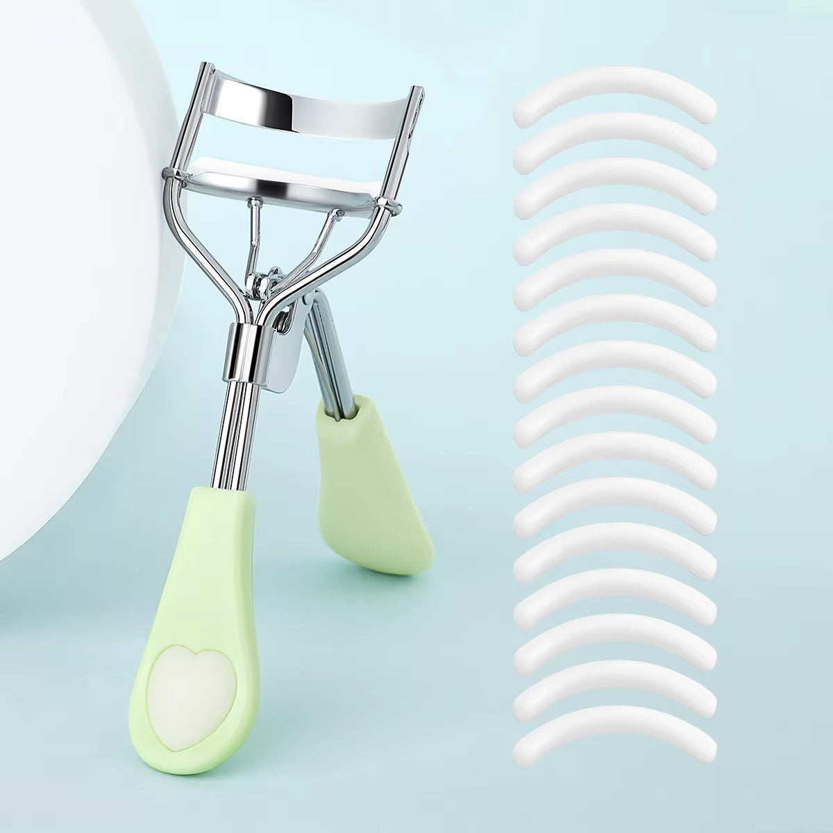 Portable Eyelash Curler with 15 Silicone Pads and Stainless Steel Eyelash Curler, Used for Eyelash Extensions and Curling Tools