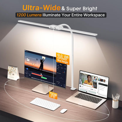 LED Desk Lamp, Double Head Gooseneck Desk Lamps for Home Office with Gesture Switch & Wired Control, 12W Bright Modern Desk Light Eye-Caring Office Desk Lamp with Clamp for Crafting Reading