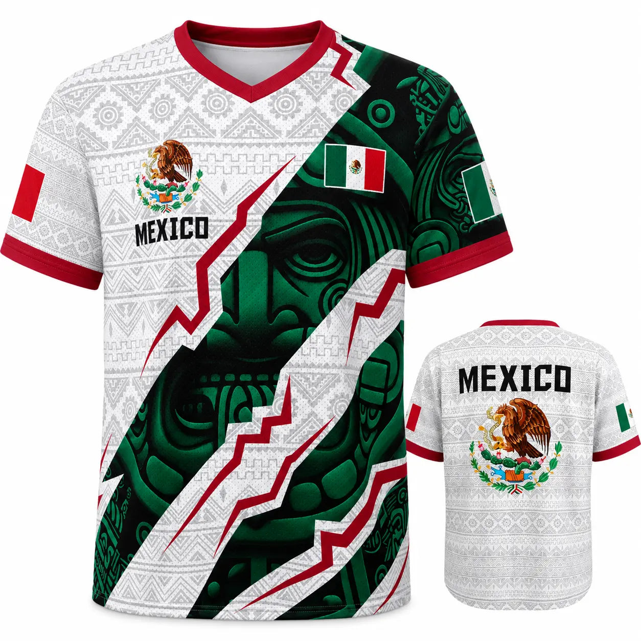Men'S Mexico Aztec Soccer Jersey, 2026 Style Short Sleeve Football Shirt, Breathable Game Day Fan Top, Casual Sportswear Gift for Soccer Fans & Players