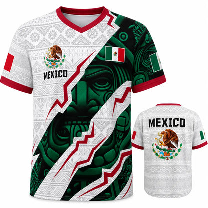Men'S Mexico Aztec Soccer Jersey, 2026 Style Short Sleeve Football Shirt, Breathable Game Day Fan Top, Casual Sportswear Gift for Soccer Fans & Players