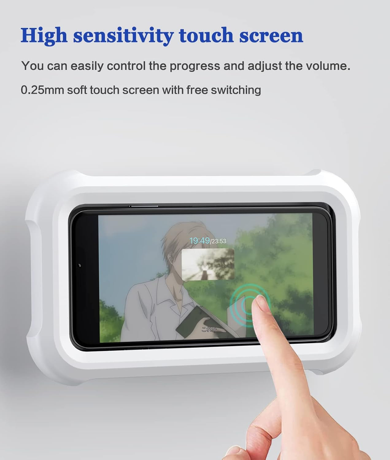 Waterproof Shower Phone Holder with 360° Rotation, Angle Adjustable, Wall Mounted Phone Holder for Bathroom Mirror Bathtub Kitchen, up to 6.8 Inch (Upgraded)