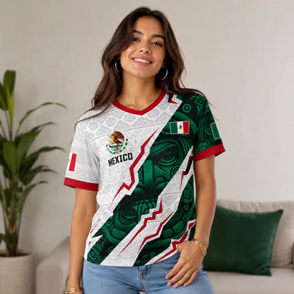 Men'S Mexico Aztec Soccer Jersey, 2026 Style Short Sleeve Football Shirt, Breathable Game Day Fan Top, Casual Sportswear Gift for Soccer Fans & Players