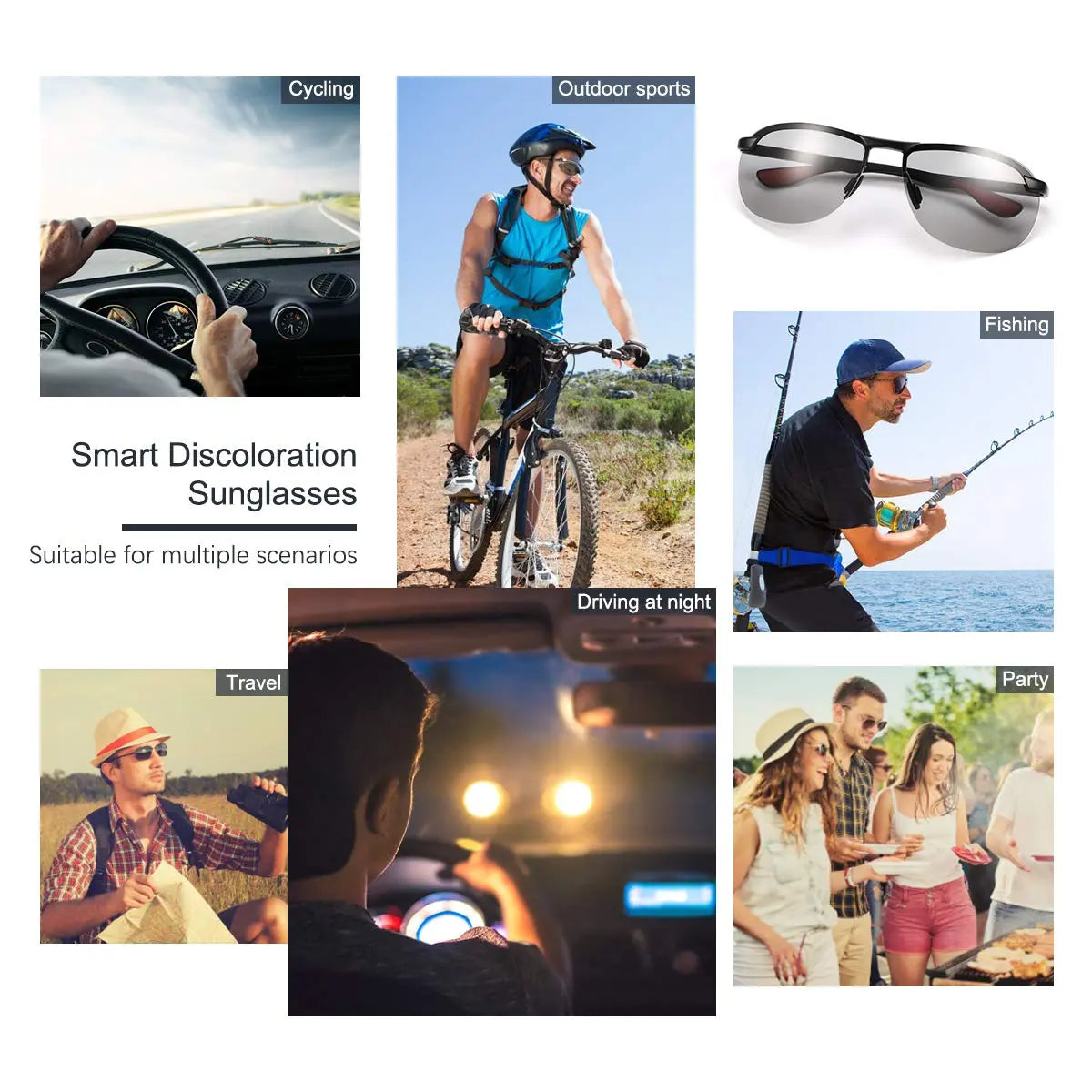 Summervibes Photochromic Polarized UV Protection Safety Sunglasses for Men and Women Day and Night Spring Hinge Sports Driving Eyewear anti Glare Eyestrain Eyeglasses