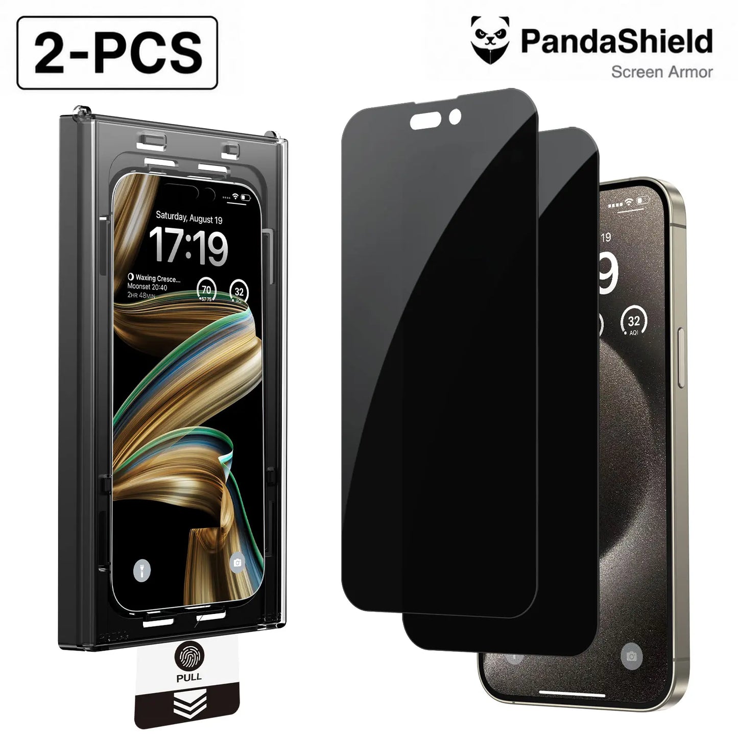 Pandashield Privacy Screen Protector for Iphone 13/14/15/16/17 Pro Max plus with Easy Installation Tool, anti Spy anti Glare Full Coverage Tempered Glass Film, Anti-Fingerprint, Case Friendly Smooth as Silk Protective Shockproof Smartphone Cellphone