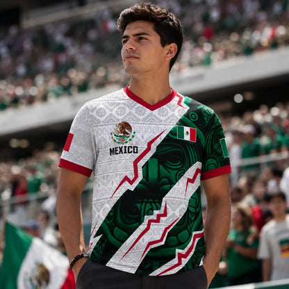 Men'S Mexico Aztec Soccer Jersey, 2026 Style Short Sleeve Football Shirt, Breathable Game Day Fan Top, Casual Sportswear Gift for Soccer Fans & Players