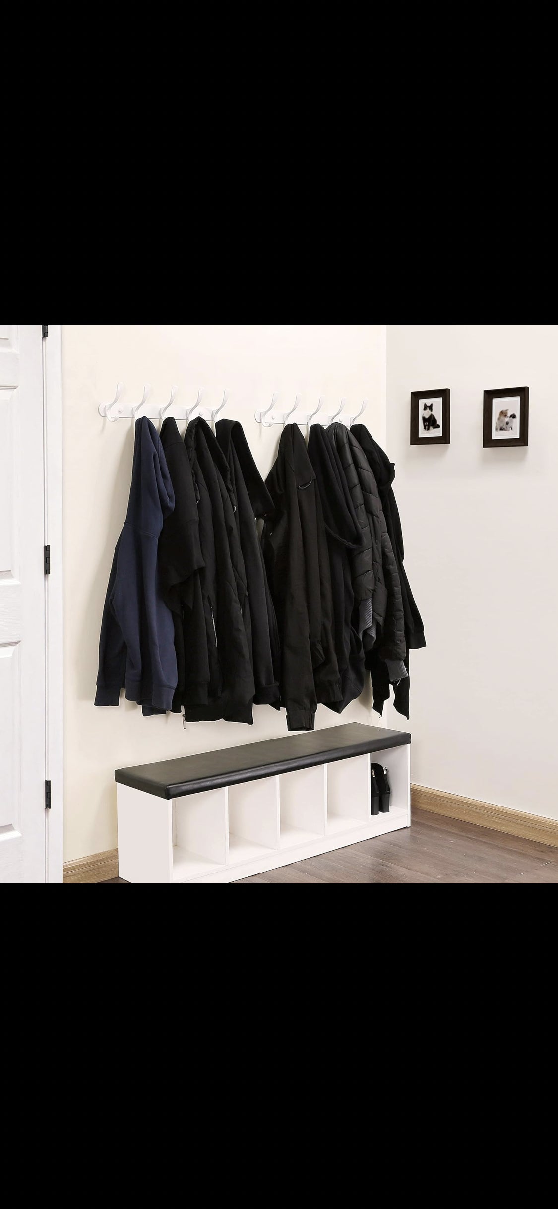 Coat Rack Wall Mount White- Modern, Metal Wall Coat Rack with 5 Hooks, Sturdy Wall Mounted Coat Hooks for Hanging Coat, Jacket, Clothes, Hats