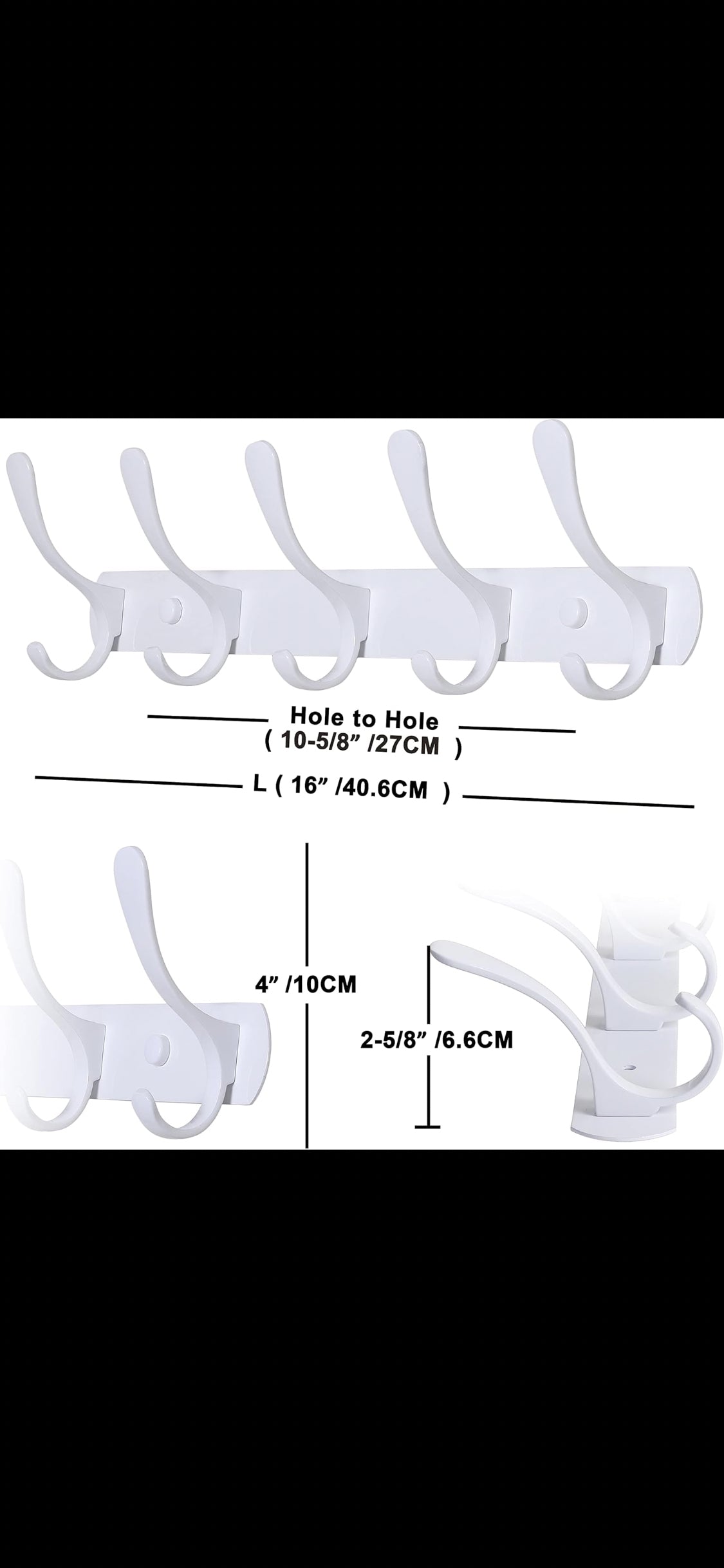 Coat Rack Wall Mount White- Modern, Metal Wall Coat Rack with 5 Hooks, Sturdy Wall Mounted Coat Hooks for Hanging Coat, Jacket, Clothes, Hats