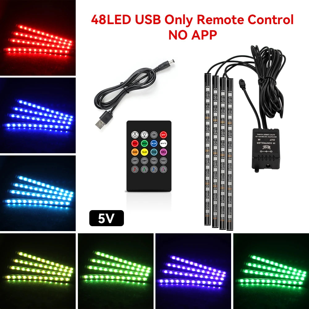 Automotive Ambient Light Foot Interior Modification LED Ambient Light Car Usb/Cig Music Atmosphere Decorative Strip Lamp