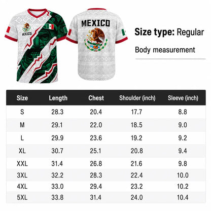Men'S Mexico Aztec Soccer Jersey, 2026 Style Short Sleeve Football Shirt, Breathable Game Day Fan Top, Casual Sportswear Gift for Soccer Fans & Players