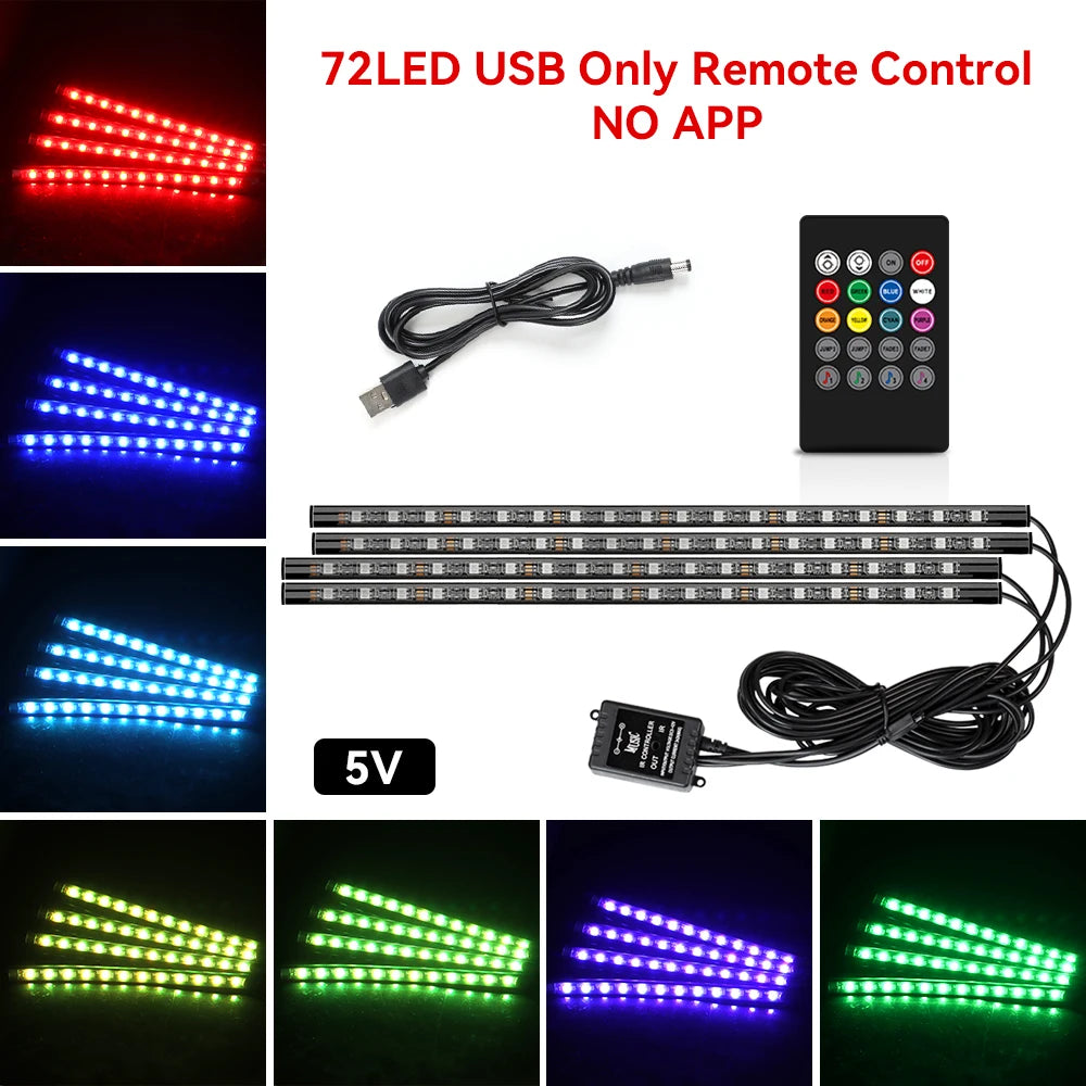 Automotive Ambient Light Foot Interior Modification LED Ambient Light Car Usb/Cig Music Atmosphere Decorative Strip Lamp