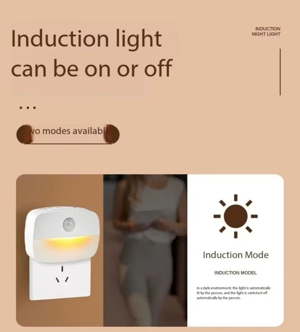 LED Night Light EU Plug in Smart Motion Sensor Light 220V Wall Lamp for Home Aisle WC Hallway Stair Kitchen Bedroom Night Lamp