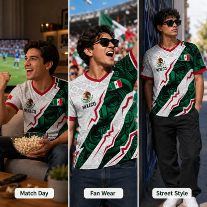 Men'S Mexico Aztec Soccer Jersey, 2026 Style Short Sleeve Football Shirt, Breathable Game Day Fan Top, Casual Sportswear Gift for Soccer Fans & Players