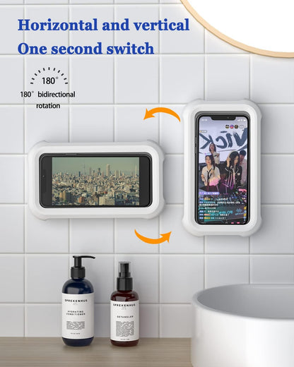Waterproof Shower Phone Holder with 360° Rotation, Angle Adjustable, Wall Mounted Phone Holder for Bathroom Mirror Bathtub Kitchen, up to 6.8 Inch (Upgraded)