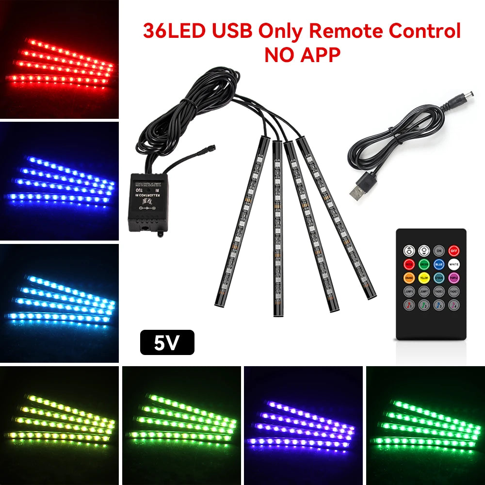 Automotive Ambient Light Foot Interior Modification LED Ambient Light Car Usb/Cig Music Atmosphere Decorative Strip Lamp
