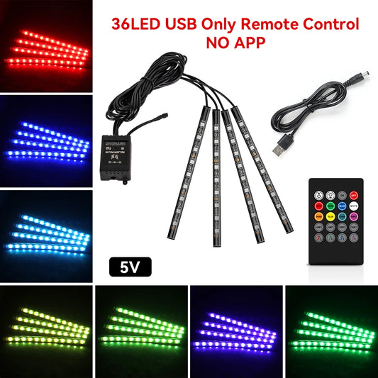 Automotive Ambient Light Foot Interior Modification LED Ambient Light Car Usb/Cig Music Atmosphere Decorative Strip Lamp