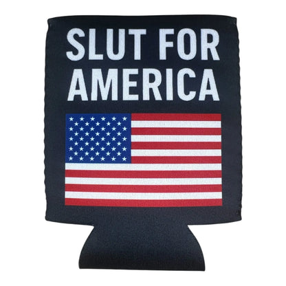 Slut for America Beer Can Sleeve - High-Quality Party Drinkware Patriotic Funny Beer Holder Can Coolie Bottles, Indoor & Beach Use - Utensils, Kitchen