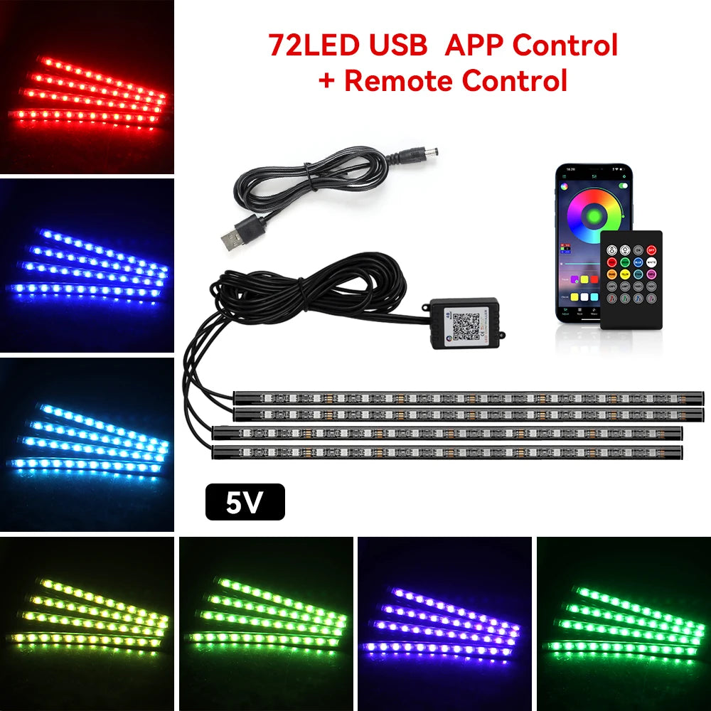 Automotive Ambient Light Foot Interior Modification LED Ambient Light Car Usb/Cig Music Atmosphere Decorative Strip Lamp